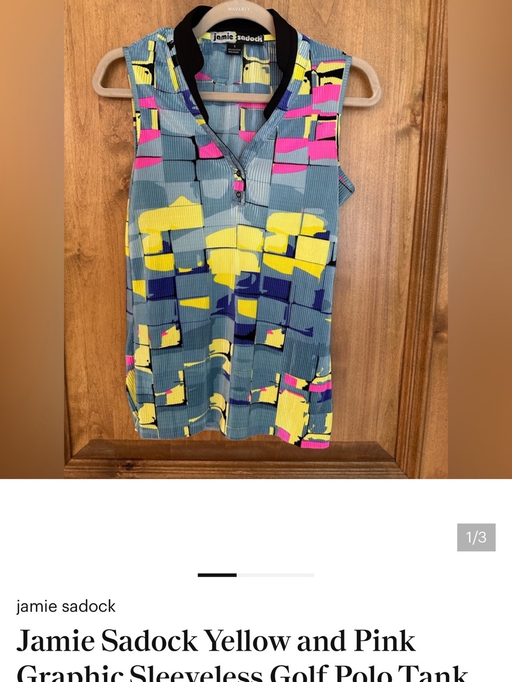 jamie sadock Blue Sleeveless Tennis-Golf Polo with Yellow & Pink Accents